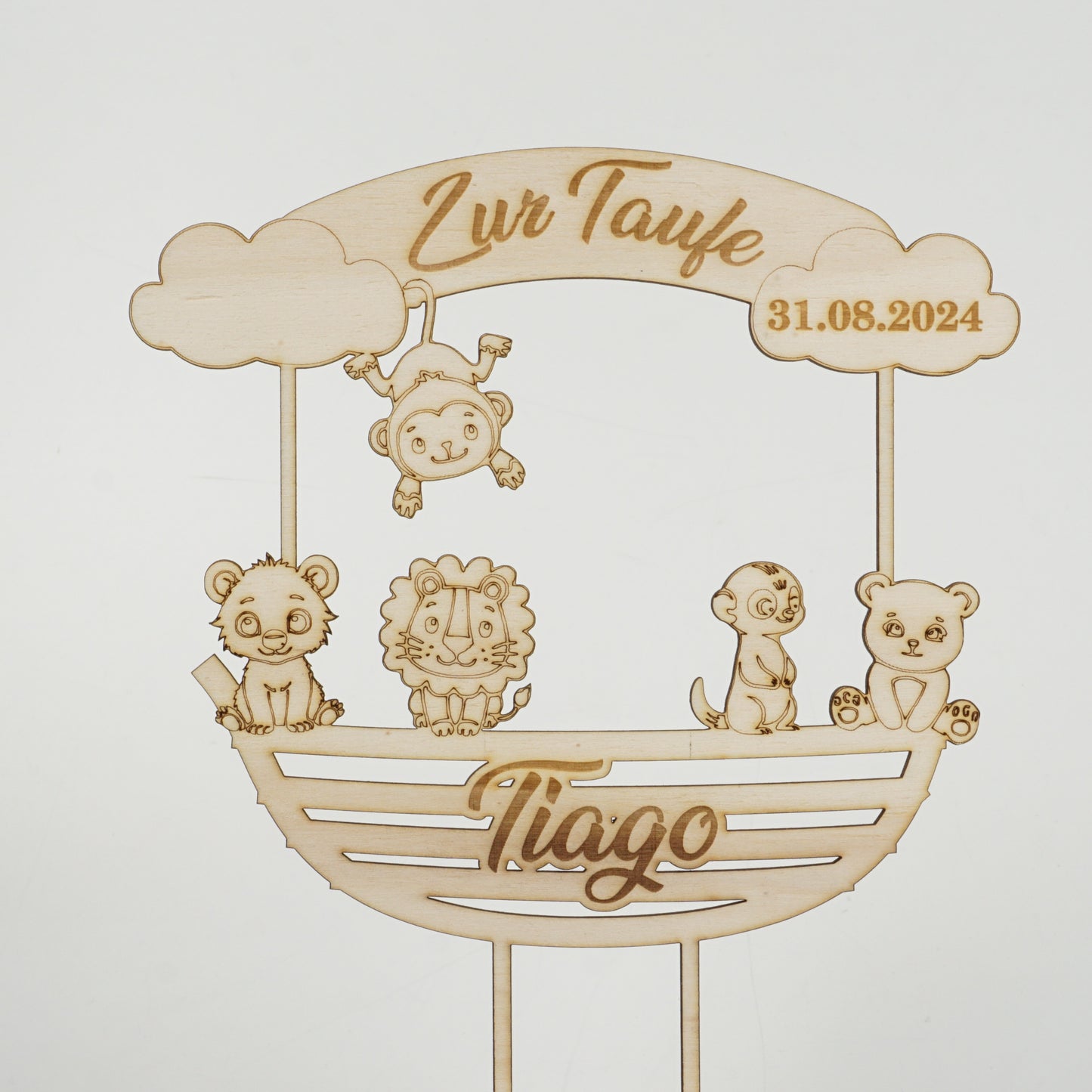 personalisierter Topper zur Taufe Schiff mit Tieren