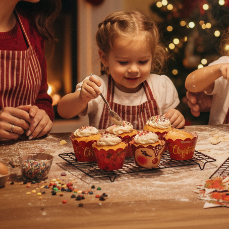 Festliche Muffinförmchen-Umrandung "Merry Christmas" mit Rentier