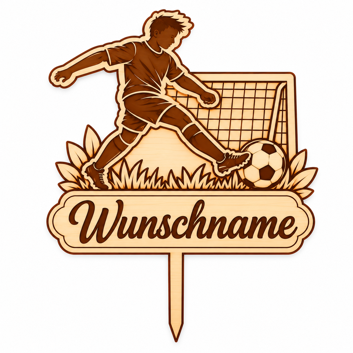 Fußballer aus Holz mit Wunschname – personalisierter Caketopper