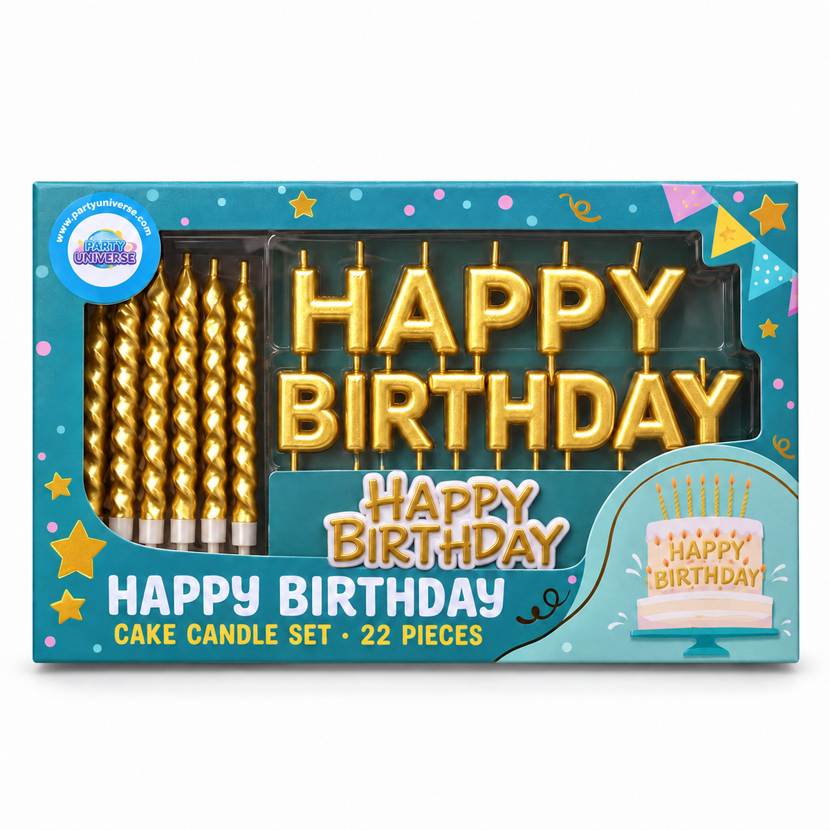 Kerzenset Happy Birthday 22 teilig gelbgold