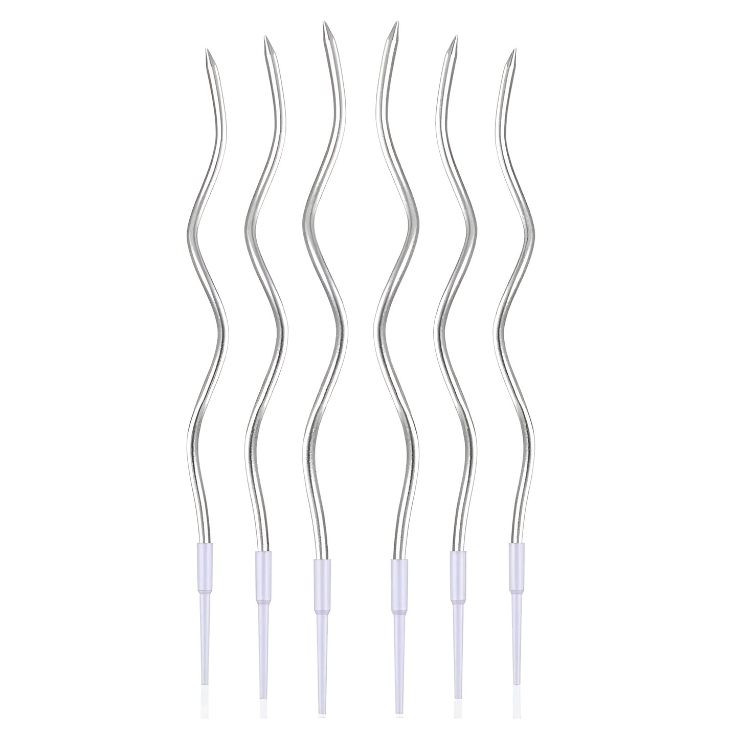 spiralförmige Kerzen dünn 6 Stück in silber