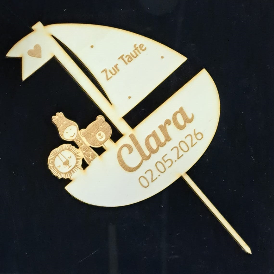 Personalisierter Caketopper „Zur Taufe" Schiff mit Tieren