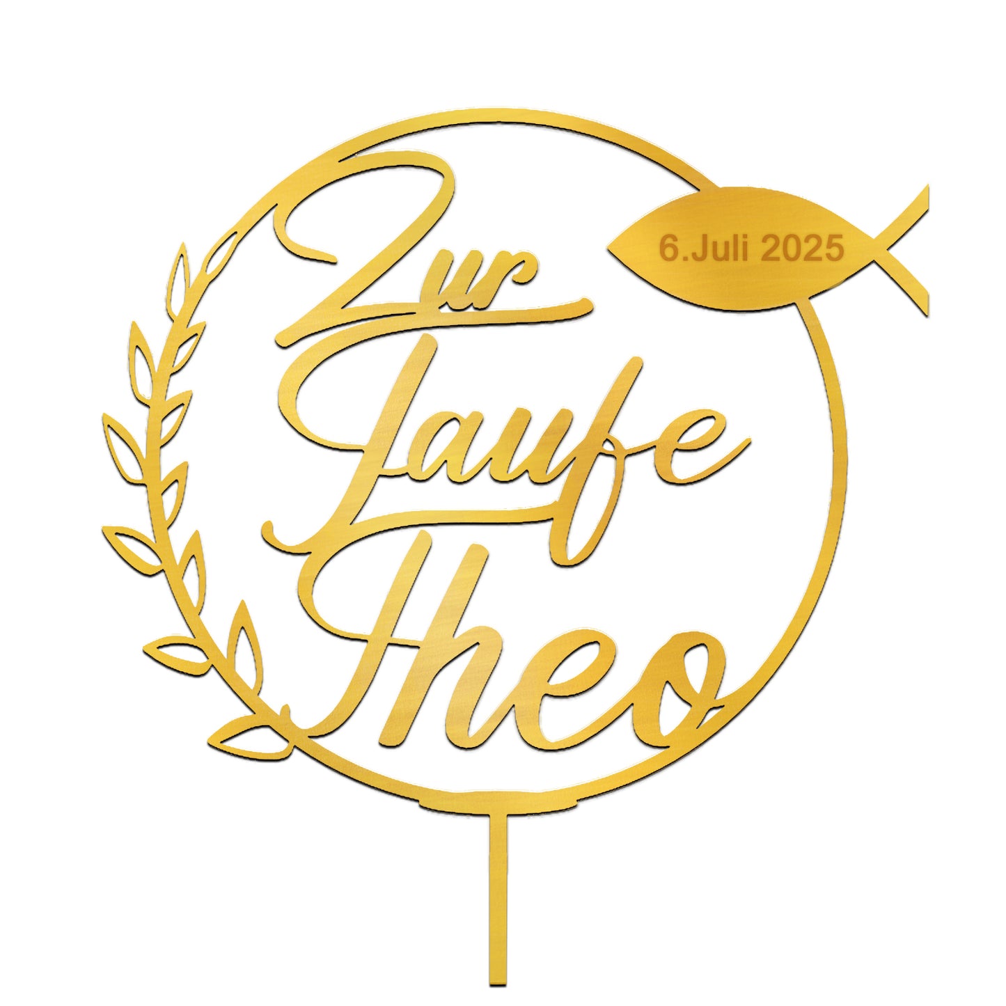 Personalisierter Caketopper „Zur Taufe“ mit Heiligem Fisch