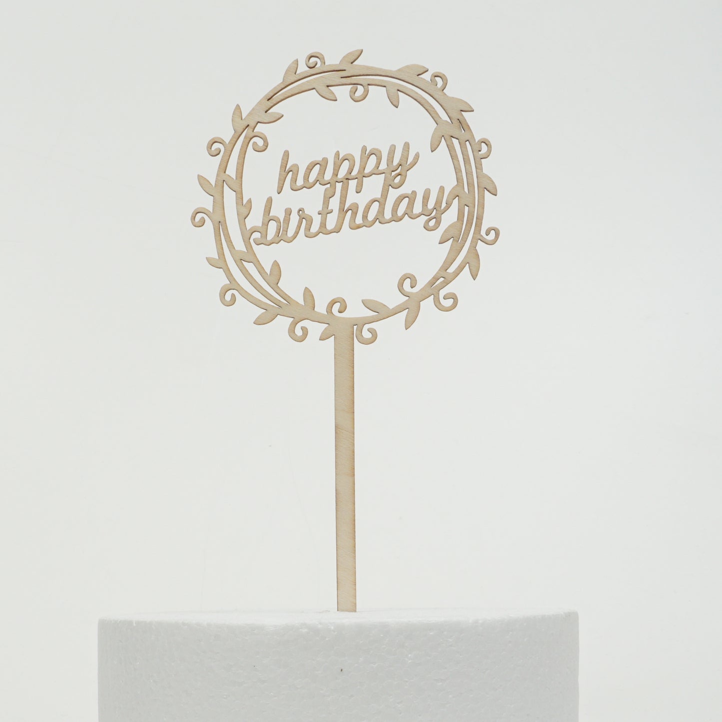 Happy Birthday Holz Caketopper Blätterkranz Klein