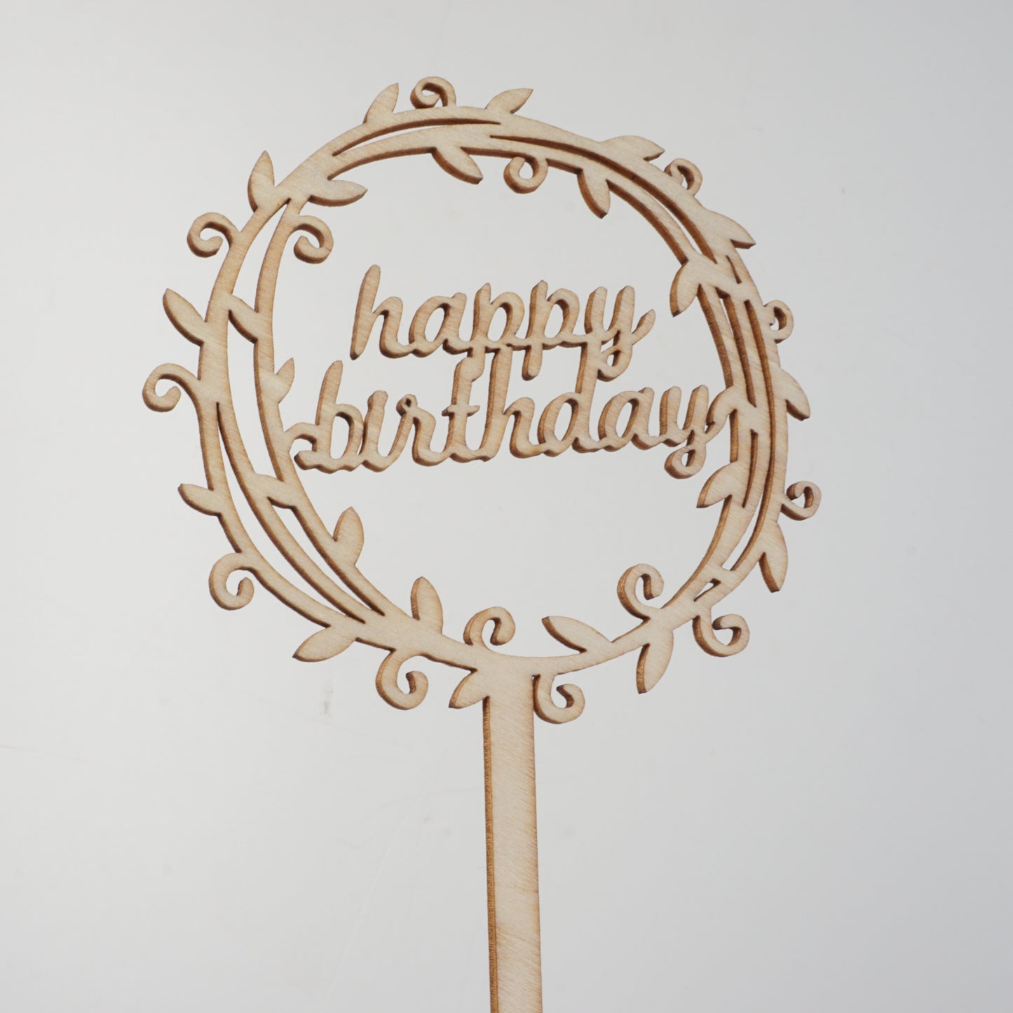 Happy Birthday Holz Caketopper Blätterkranz Klein