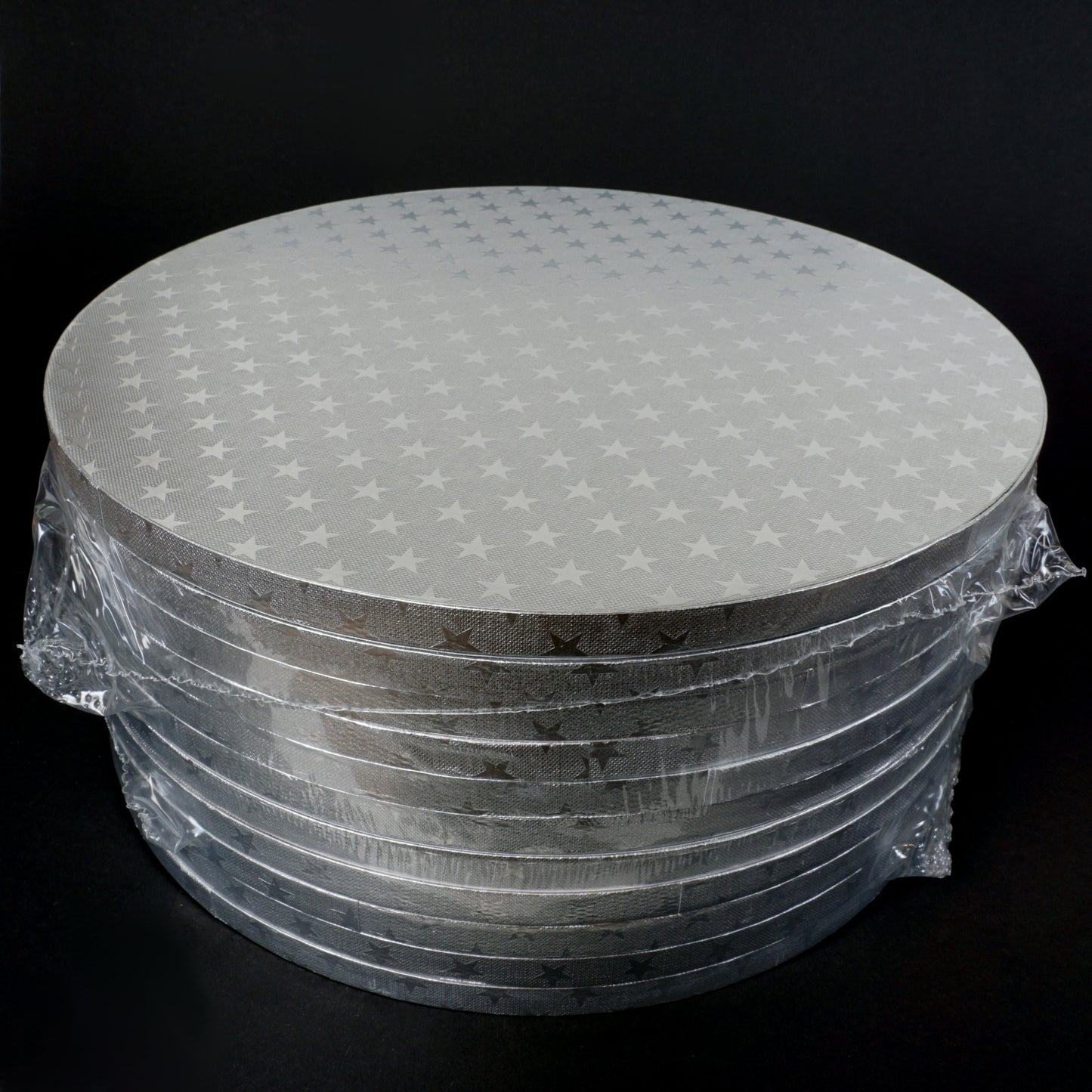 10x Cakeboard silber 30cm 12mm mit Sternenmuster