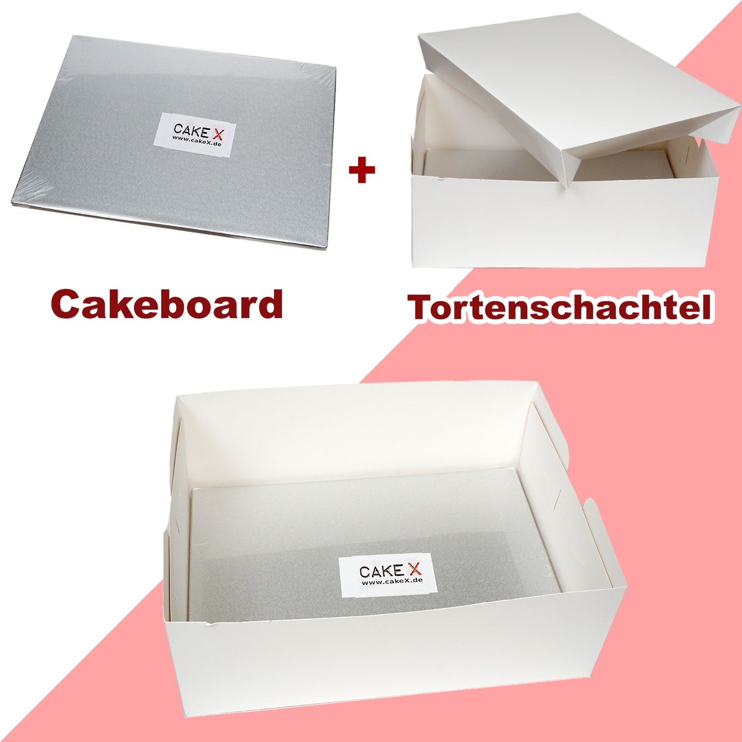 Cakeboard 40x30cm 12mm Silber + Tortenschachtel 40x30x15cm