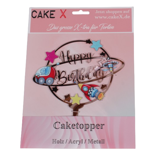 Happy Birthday Weltall rose Kuchenstecker