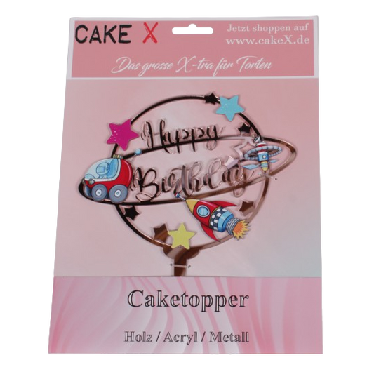 Happy Birthday Weltall rose Kuchenstecker
