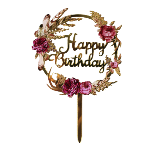 Happy Birthday mit Blumen rosa