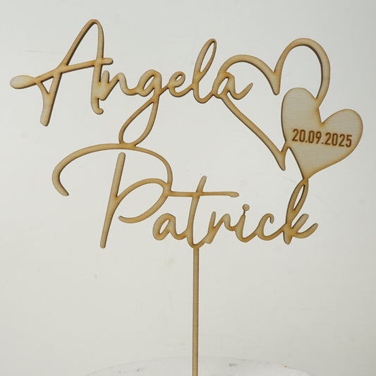 Personalisierter Topper zur Hochzeit oder sonstige Anlässe mit Namen und Herz