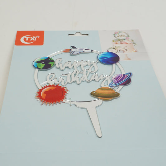 Happy Birthday Weltall Silber Kuchenstecker
