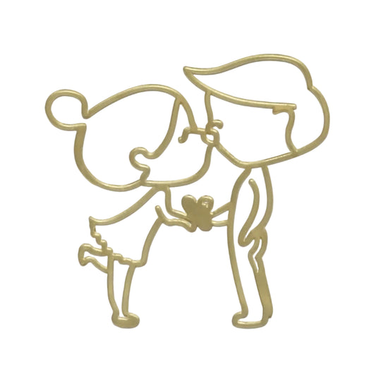 Junge & Mädchen mit Geschenk & Kuss – Seitentopper Charme gold