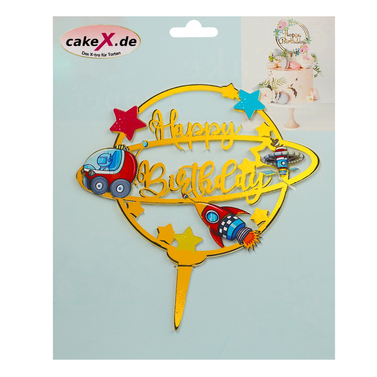 Happy Birthday Weltall Gold Kuchenstecker