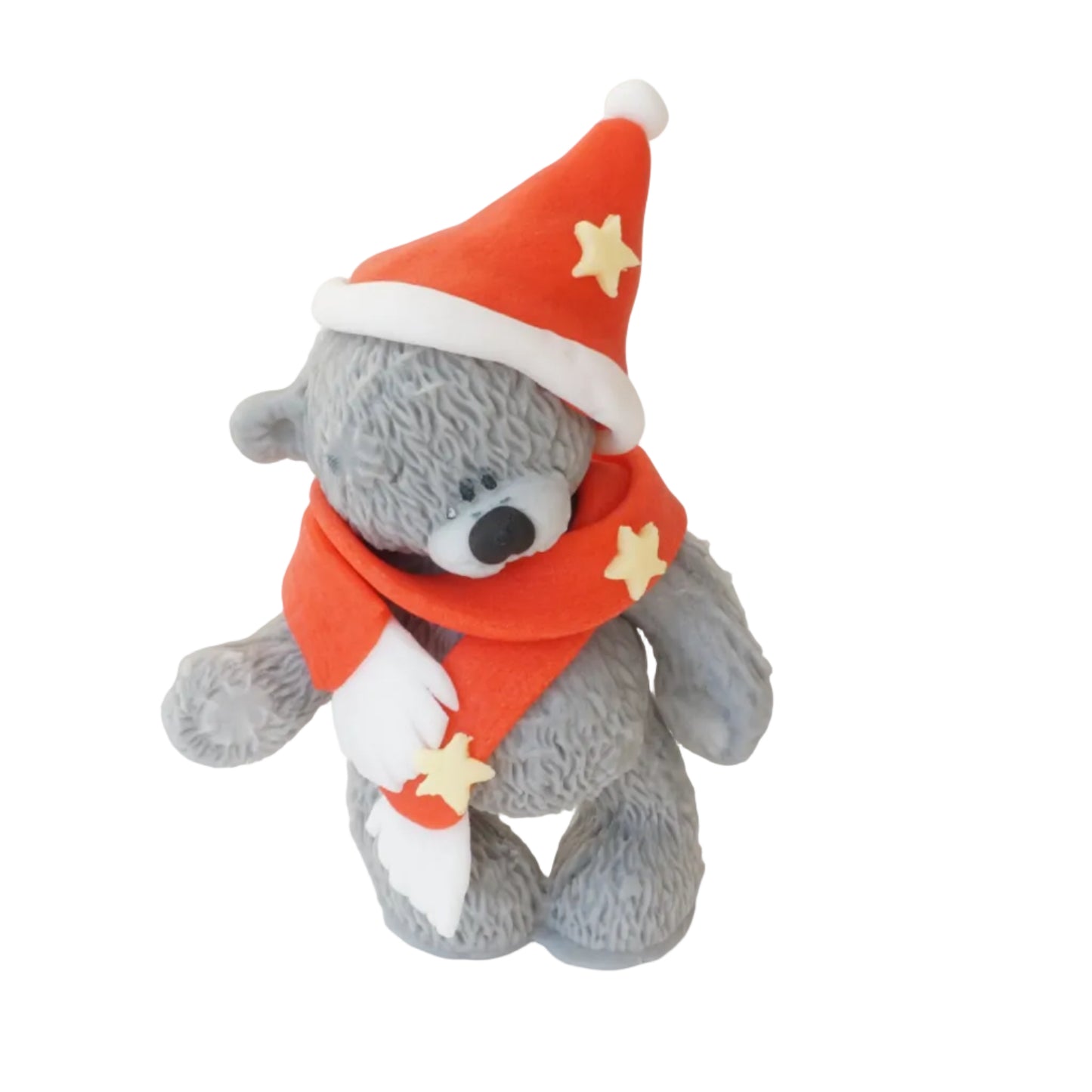 Knuddelbär stehend mit Weihnachtsschal