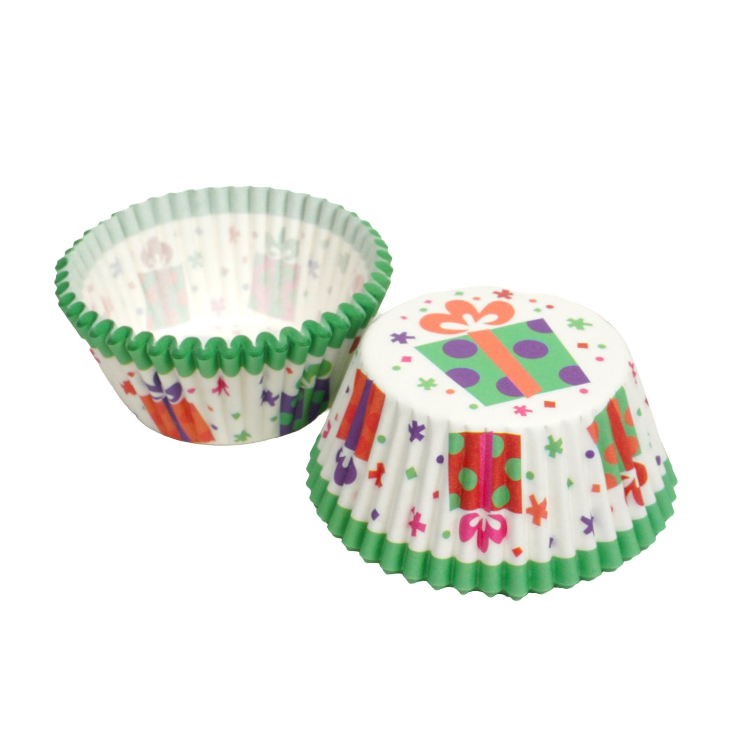 Grüne Muffinförmchen mit Geschenk-Motiv für Geburtstage & Partys