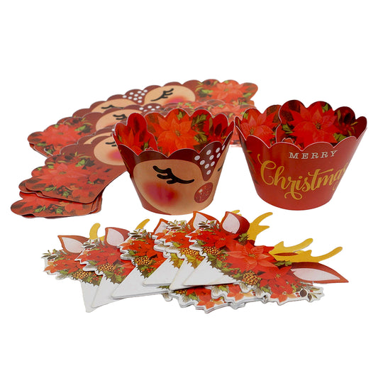 Festliche Muffinförmchen-Umrandung "Merry Christmas" mit Rentier