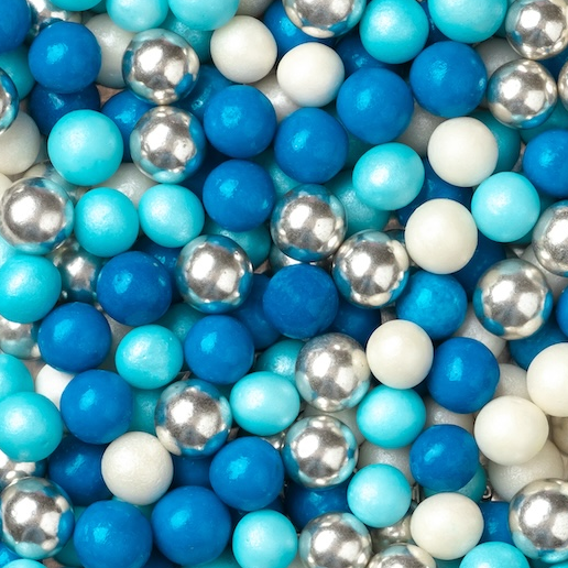 Zuckerperlen 10mm, Mix „Weiß-Blau-Hellblau" 80g
