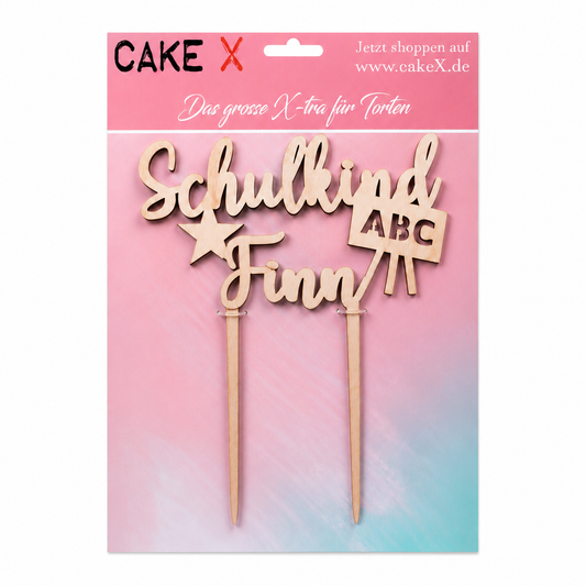 Caketopper Schulkind Finn Holz