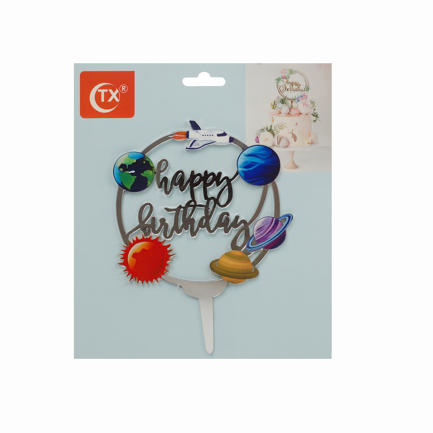 Happy Birthday Weltall Silber Kuchenstecker