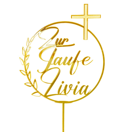 Personalisierter Topper zur Taufe mit Kreuz und Namen