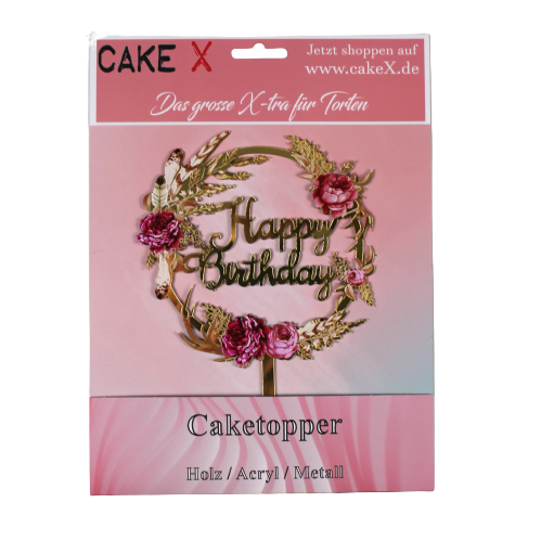 Happy Birthday mit Blumen rosa